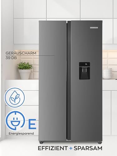 Bild 1 - Heinrich´s Side-by-Side Kühlschrank, Kühlgefrierkombination mit 439L Mega Gesamtvolumen, NO-FROST, 151L Gefriervolumen, inkl. Wasserspender, LED Beleuchtung,Touch-Bedienung, Multi-Airflow-System,Inox