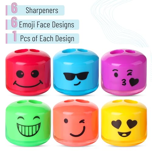 Mr. Pen- Pencil Sharpeners Manual, 6 Pack, Dual Hole, Smiley Handheld Pencil Sharpener, Compatible with Standard and Jumbo Pencils, Snap-on Lid, Stainless Steel Blade, Back to School Supplies - Thumbnail 2