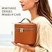 MaqSacion Makeup Bag Vanity Case for Women Leather Cosmetic Bag Makeup Organizer Case Portable Travel Toiletry Bag With Removable Compartments and Handle - Brown