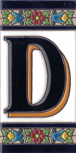 Numéros de maison extérieure - Plaque de porte - Céramique émaillée - Peints à la main avec la technique de la corde sèche - Noms et adresses - Grand modèle Fleur 7,5 cm x 15 cm (D)