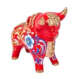 DecorContreras Peruvian Red Ceramic Pucara Bull, 4.7' Tall, Folk Art Ceramic Bull Figurine, Peru