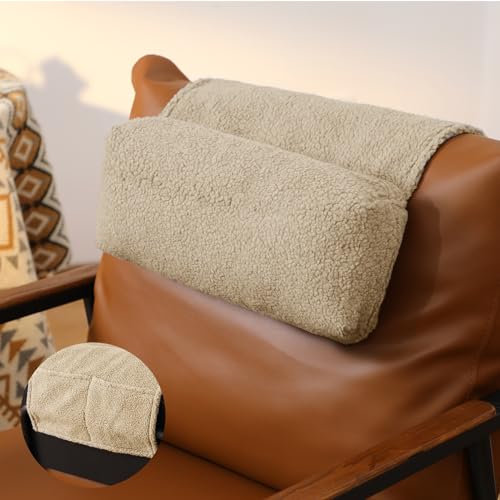 Beeveer Sherpa Kopf- und Nackenkissen für Liegestuhl mit Aufbewahrungstasche, Nackenentlastung und Halswirbelstütze für Reisen, Zuhause, Sofa, Sessel, 50 x 39 cm (helles Kamel)