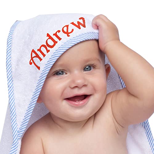 Personalized Baby Hooded Bath Towel - Monogrammed For Girl And Boy - Embroidered (White With Blue) #TOP3