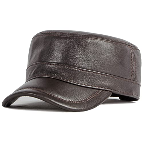 Gorras militares de piel de cordero para hombre, gorra militar de cadete, Marrón, talla única