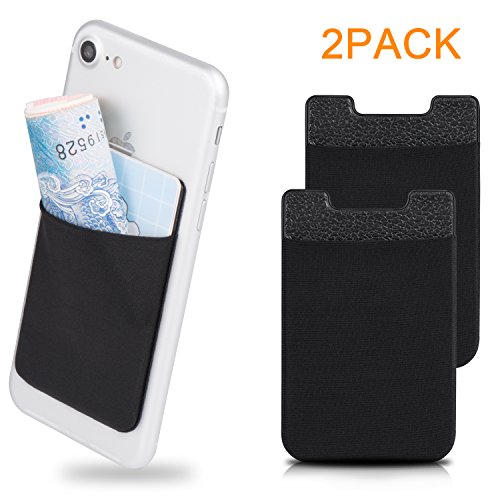 Amoner 2 Pack Cell Phone card Wallet, Ultra-slim Self Adhesive Card Holder Pouch Pocket for iPhone, Android & Most Smartphones, Black
