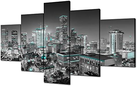 Houston City Skyline Wall Art Houston Pictures Wall Decor Black and White Texas Cityscape Canvas Print Painting Poster Stretched Frame Home Living Room Bedroom Decoration(60x32 inches)