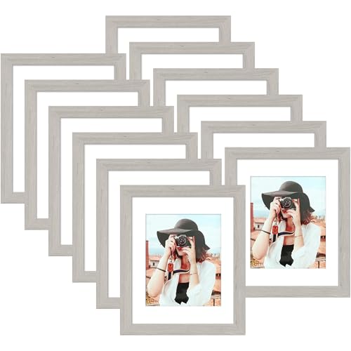 Image of Picrit 8x10 Picture Frame Set of 12, Display 5x7 with Mat or 8x10 Without Mat, Photo Frames for Wall Mounting or Table Top Display, Gray.