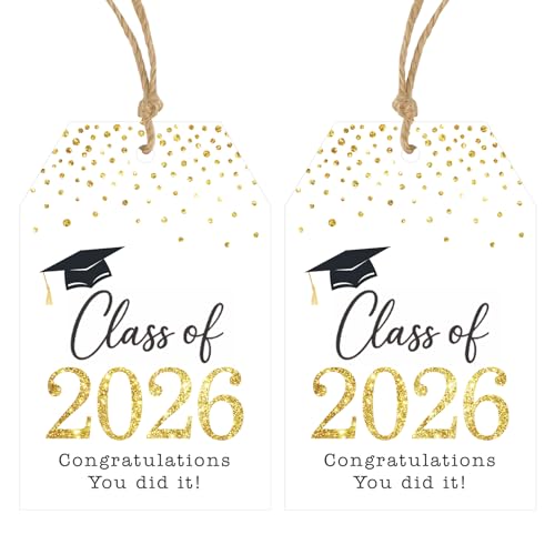 Anwyll Graduation Gift Tags 2026-50Pcs Happy Graduation Tags with String Congrats Grad Class of 2026 Tag Congratulations You Did It Tag for Grad Party Favors Decor Gift Wrapping Goodie Treat Bag
