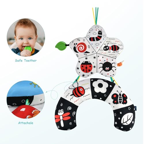Miniatura 4 de Vicloon Cojín Para Bebés,Cojín De Actividades,Estera Del Bebé En Blanco Y Negro,Cojín Interactivo Para Bebé,Almohada De Bebe Con Mordedor Y Espejo,Juguetes De Bebés Con Papel Crepé Para Recién Nacido