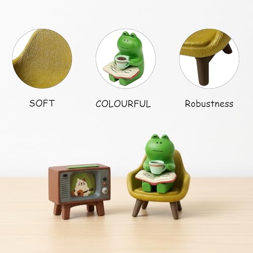 KxrTpx 3 Pieces Frog Decor, Cute Frog Car Ornament Set with TV & Couch, Miniature Resin Desktop Decorations for Bookshelf, Desk, Living Room, Unique Home Decor Gifts - Image 2