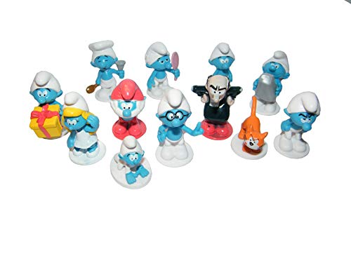 Smurf Deluxe Figure Cake Toppers / Cupcake Party Favor Decorations Set of 12 with Baby Smurf, Brainy Smurf, Smurfette, Gargamel, Azrael and More!