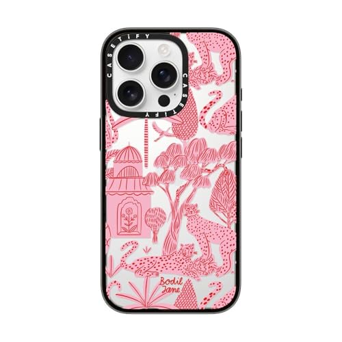 CASETiFY Compact iPhone 16 Pro Case [4 ft. 2X Military Grade Drop Protection/Slim/Lightweight] - Cheetah Paradise Pink - Clear Black