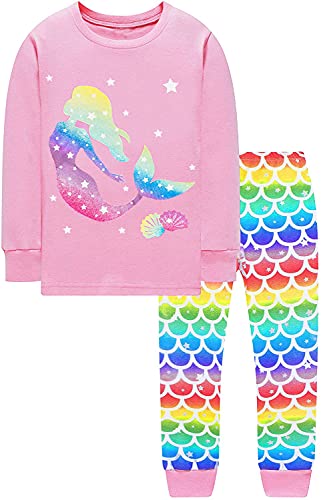 Toddler Girls Pyjamas 100% Cotton Mermaid Sleepwear Long Sle