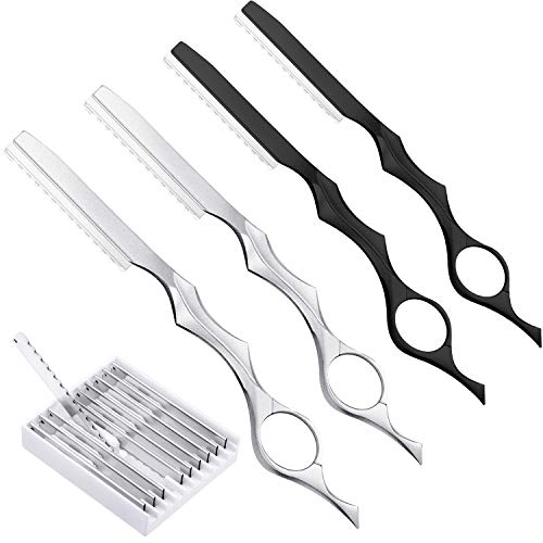 4 Pieces Hair Styling Thinning Razors Cutting Texturizing Trimming Razors and 10 Pieces Stainless Steel Replacement Spare Blades for Salon Home Supplies (Black, Silvery)