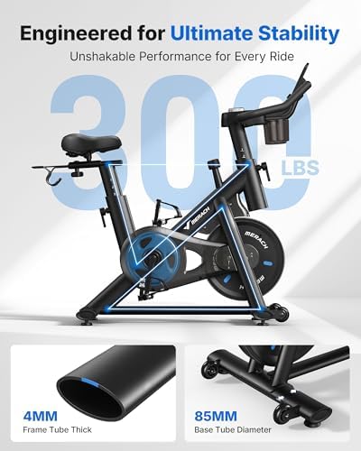MERACH Exercise Bike, Magnetic Friction Stationary Bike with Brake Pad and Exclusive App, Low Noise Indoor Cycling Bike with 300lbs Weight Capacity, Tablet Mount and Fitness Courses for Weight Loss — view 3