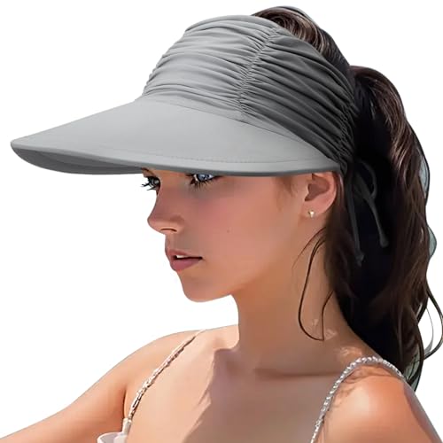 DRESHOW Mujer Sol Sombrero Al aire Libre UV Protección Sombrero Plegable Ala Ancha Pesca Ponytail Playa Bucket Sombreros