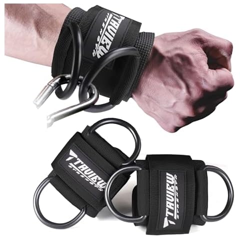 Cable Machine Wrist Cuffs D-Ring Straps – Adjustable Padded Wrist Support for Men & Women, Gym Wrist Cuffs for Cable Workout & Resistance Bands (Black) Cover