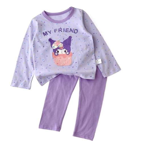 [WIEWILY] パジャマ上下セット 子供 男女兼用 長袖Tシャツ+長ズボン 綿 キッズルームウェア 子供服 春秋 部屋着 可愛い 通気/柔軟/快適/吸汗 選べる4色 100/110/120/130/140 (パープル,100) [並行輸入品]
