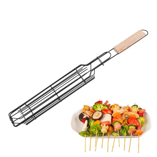 Sghtil Panier pour barbecue - Panier à rôtir avec roulettes - Panier à charbon - Panier à rôtir, panier à rôtir pour brochettes et brochettes - Panier en métal pour grille de légumes,