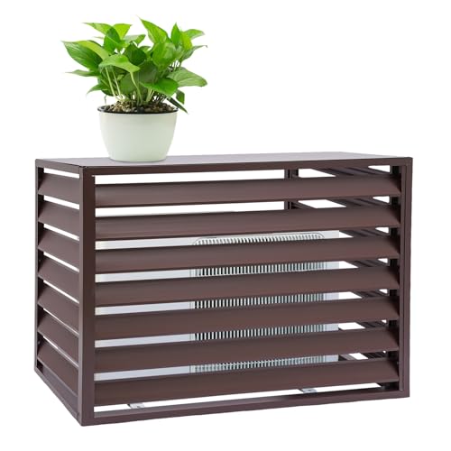 Xigner Klimaanlagen Abdeckung Alu, Dekorativer Sichtschutz mit Blumenständer, Rostfrei Schutzgitter, Sichtschutz Jalousien Design für Außengeräte...