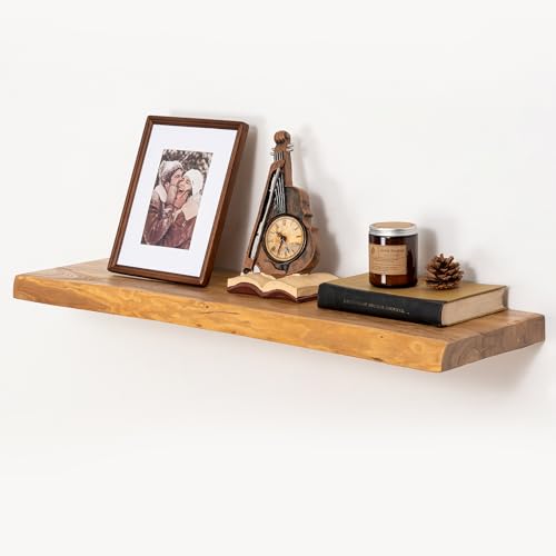 fuqing Live Edge Floating Shelves for Wall 36 Inch - 9 Inch Deep Solid Elm Wood Floating Wall Shelves - Rustic Natural Wooden Shelves with Upgraded Heavy Duty Brackets and Anchors by fuqing - Used condition - US$40.80