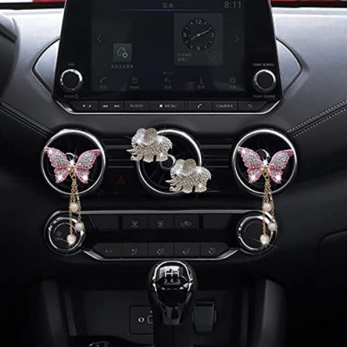 Bling Butterfly Elephants Air Vent Clips, 4 Pcs Pink Butterfly Car Air Fresheners Vent Clips Car Diffuser Vent Clip Diamond Cute Car Interior Decor Bling Car Accessories Car Decoration For Women #TOP1