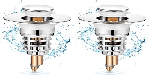 Diboniur Bonde Lavabo Universel, Bouchon de Vidange Amélioré, Pull Type Bonde Evier, Accélère Le Drainage sans colmatage, pour Baignoire, Cuisine, Lavabo (Orifice de Vidange 32-41mm) (Lot de 2)