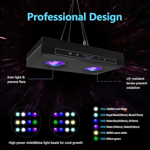 Image of Aquarium Light - 95 Watt Sunrise Sunset Moonlight, Group Control Program Coral Reef Light Dimmable Full Spectrum for Marine Tanks,Saltwater Tank Light with Timer (G5 Suspension Version)