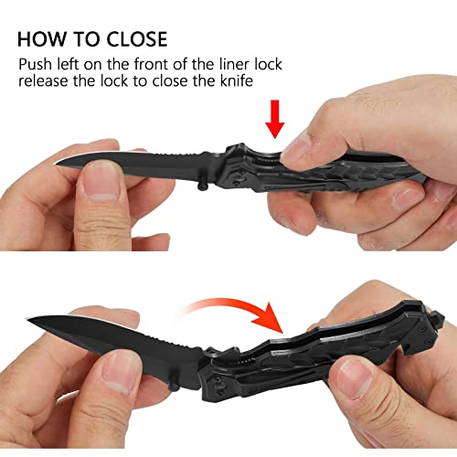 Tengfy Pocket Knife Folding Tactical Knife, 3Cr13 Stainless Steel Multitool Edc Knives For Men Camping, Hiking, Hunting, Outdoor, Survival, Daily Use (Serrated Blade) #TOP2