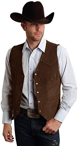 Men's Suede Leather Suit Vest Vintage Cowboy Style Jacket Slim Fit Waistcoats