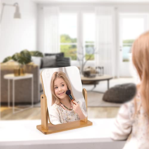 Foto von meacom Kosmetikspiegel Bambus Tischspiegel Schminkspiegel 360 Grad Schwenkbarer Spiegel Desktop Kosmetikspiegel 22 X 17CM Schminkspiegel FÜR Frisiertisch Schreibtisch Badezimmer Schlafzimmer (Bambus)