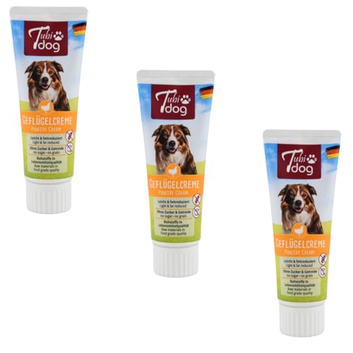 Tubi dog Crema di Pollame | Confezione da 3 | 3 x 75 g | Alimento complementare per cani | Ideale per allenamento e passeggiate | Perfetto per nascondere i farmaci | 51% Fegato di pollame