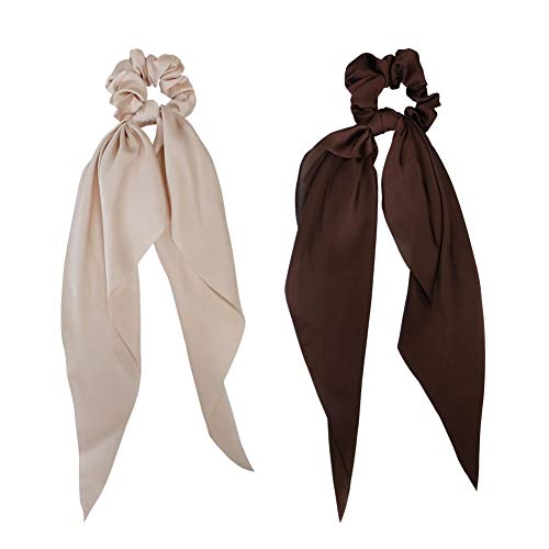 Getacota 10 Pieces Hair Scrunchies Bowknot Satin Chiffon Long Tail Elastics Ribbon Ear Bow Pattern Colors Scrunchy Scarf Scrunchie Vintage Ponytail Holder Ties Bands Accessories For Women(Satin10P) #TOP2