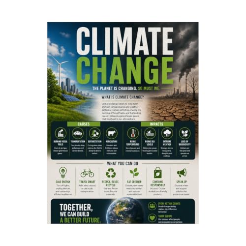 Climate Change Informational Poster Environmental Awareness Eco Tips