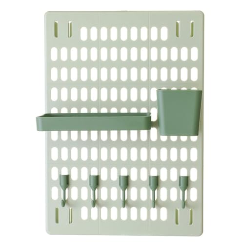 TOGEVAL 8piezas Estantería de Pared sin Taladro con Ganchos y Cajas Verdes para Cocina y Baño Organizador Adhesivo para Ducha y Almacenamiento de Utensilios Domésticos