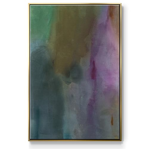 Renditions Gallery Canvas Abstract Wall Art Paintings & Prints Colorful Gradient Smoke Modern Gold Floater Frame Wall Hanging Artwork Decorations for Office Bedroom Kitchen - 25"x37" LT544