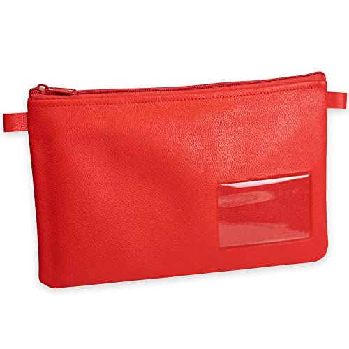 effektivo Banktasche Geldtasche farbig mit Reißverschluss und Fenster, Kunstleder rot, passend für Dokumente bis DIN A5