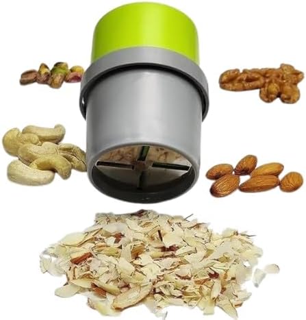 Dry Fruit Cutter, Slicer, Grinder, Chocolate Cutter and Butter Slicer with 3 in 1 Stainless Steel Blade for Almonds, Cashews, Green Plastic Body, Manual Operation