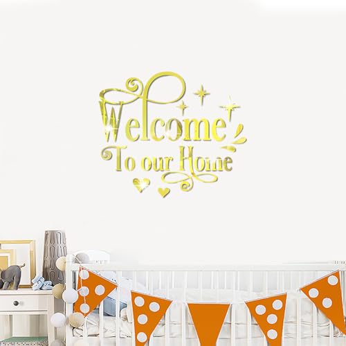Welcome to Our Home Wall Decor Sticker, Home Acrylic 3D Mirror Wall Decal, Removable Art Letter Sign, Wall Door Quote Decoration DIY for Living Room Bedroom Sofa TV Background (Gold) by Incauca - Used condition - Image 6
