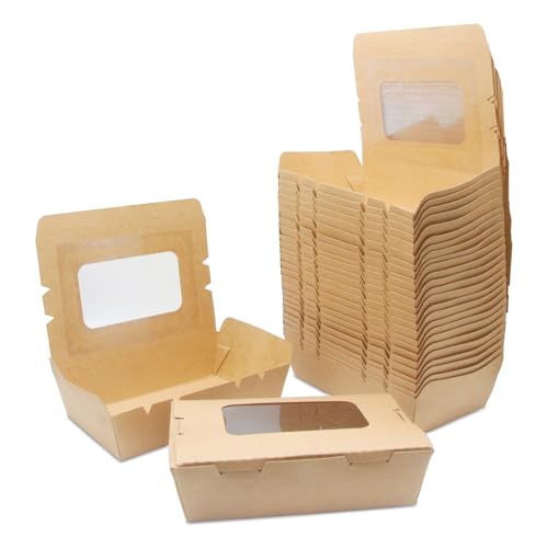 La Llareta Contenitore per Alimenti da Asporto, Scatola di Carta Kraft per Alimenti, Cartone per Insalata, con Finestra, a Prova di Olio e Acqua, per Sandwich, Cheesecake, Hamburger (20 pcs 900ml)