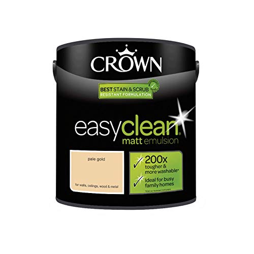 2.5L CROWN Easy Clean MATT Emulsion Multi Surface Paint That can be Used on Walls, Ceilings, Wood and Metal. Stain & Scrub Resistant Formula – Pale Gold
