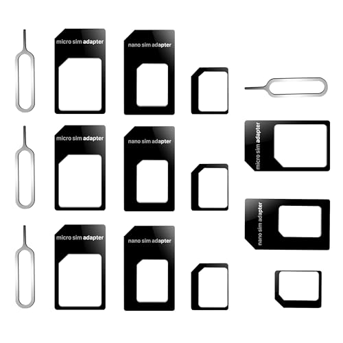 Cozy Inviting 4 Set Tarjeta SIM Adaptador Kit, 4 en 1 Adaptador de Tarjeta SIM, nanoSIM y MicroSIM, Convertidor de Tarjeta SIM, con Pin de expulsión SIM, para Teléfonos Inteligentes