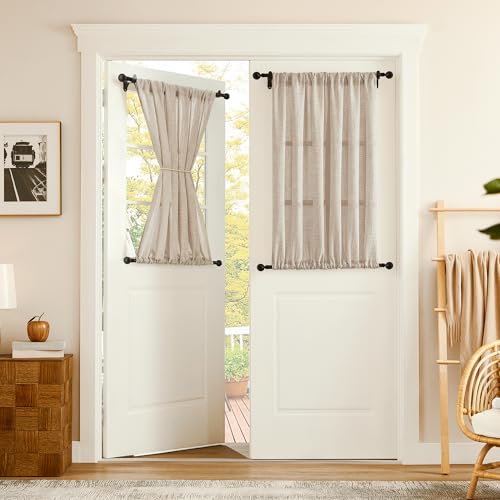 Tollpiz Small Linen Door Curtains Doorway Semi Sheer Curtain Room Divider Light Filtering Drape Dual Rod Pocket Boho Window Curtains for Closet, 25 x 40 inches Long, Natural, 1 Panel