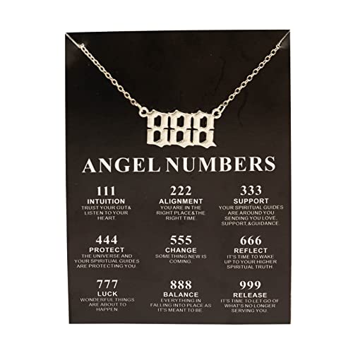 COLORFUL BLING 111 222 333 444 555 777 888 999 Number Necklace with Black Meaningful Card Lucky Number Pendant Choker Numerology Jewelry Birthday Gift-Silver 888