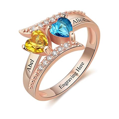JewelOra Personalized 2 Simulated Birthstones Engagement Promise Ring For Her Couple Friendship Rings for Women (Rose Gold, 8) Cover