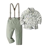 Boarnseorl Baby Boys Gentleman Outfits Sets, Infant Long Sleeve Shirt + Pants + Bow Tie + Suspenders,3-6M