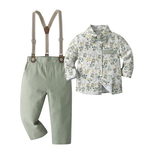 Image of Boarnseorl Baby Boys Pants Sets, Infant Long Sleeve Shirt + Pants + Bow Tie + Suspenders Outfits