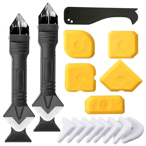 yolzhxe 18 Pezzi set di Utensili per la Rimozione del Silicone, 3 in 1 Raschietto Silicone con 10 Cuscinetti di Ricambio e 5 Raschietti Adatto per Cucine, Bagni, Pavimenti e Lavandini