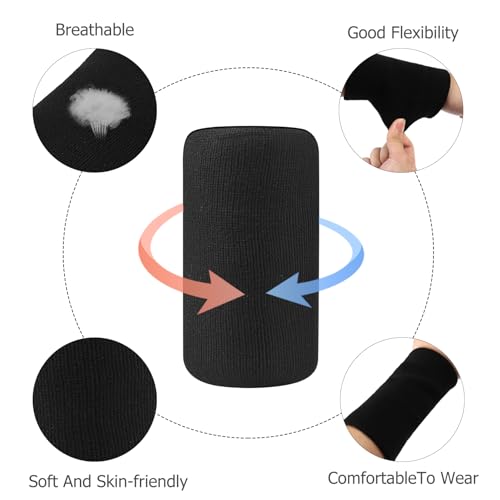 Foto von Schweißband Handgelenk, 4 STK Elastische Schweissband, Sports Schweißbänder, Fitness Arm Sport Wristbands für Männer, Frauen, Herren, Damen, Fußball, Basketball, Tennis, Gymnastik - Schwarz