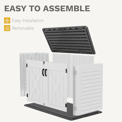 DWVO Outdoor Storage Shed, Weatherproof Resin, 35 Cu Ft Capacity, Horizontal Design, X-Shaped Lockable Door, Suitable for Bike, Garden Tools, Trash Cans, Light Gray by DWVO - Image 5